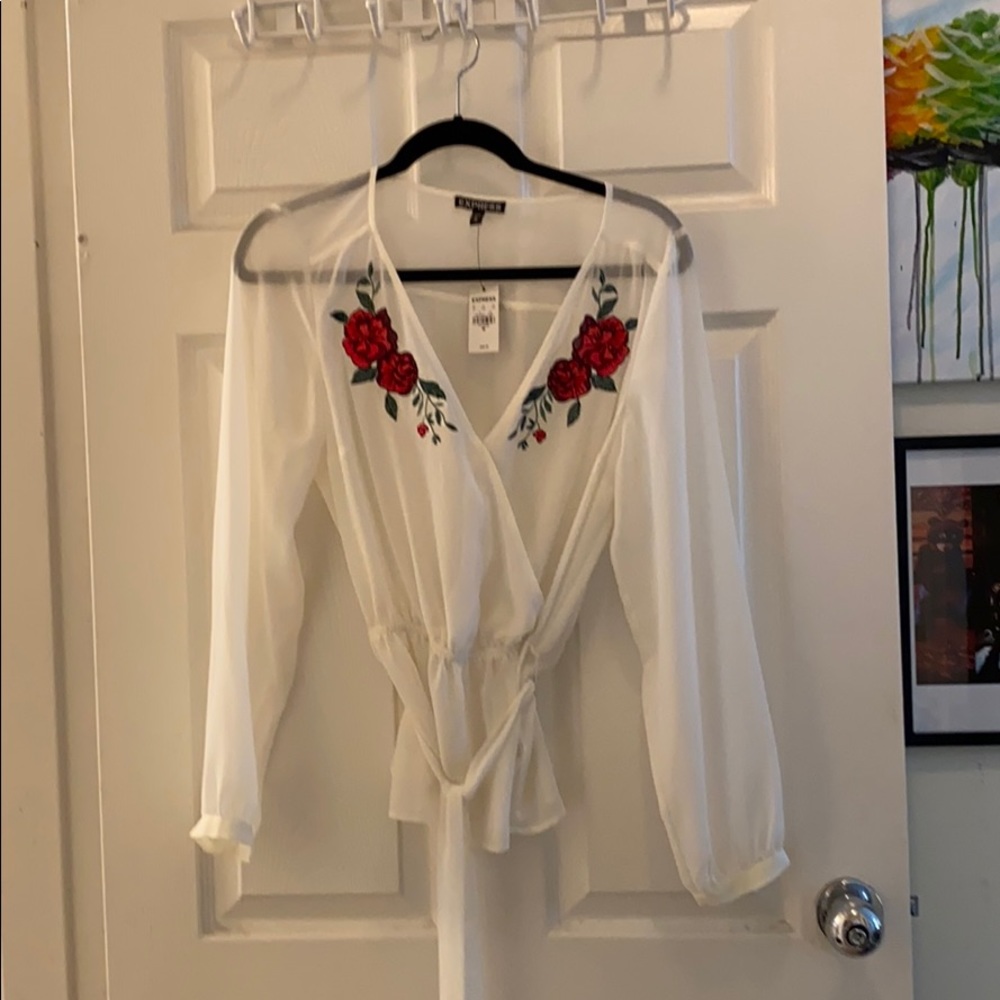 Express V-neck rose Sheep long sleeve Top